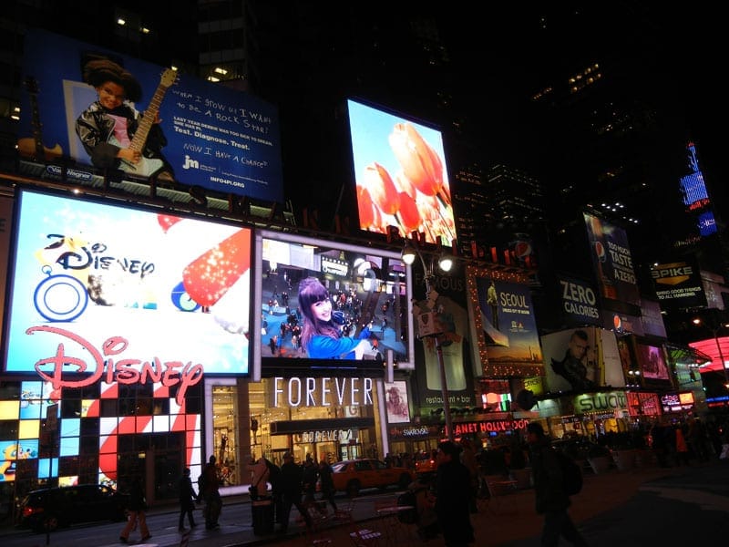 It may be dark out, but Time's Square always seems like the middle of the day with the lights and activity.