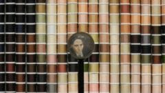 Close up of bobbin art, with oculus to invert image