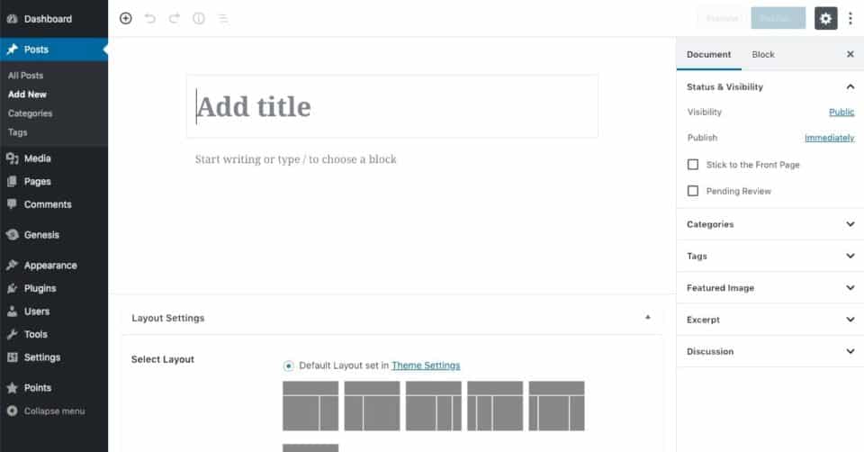 WordPress block post editor without Genesis SEO settings section