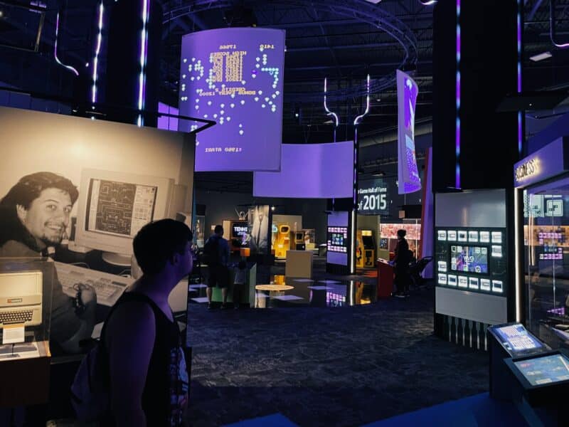 A display of video games on large screens at the Strong Museum of Play