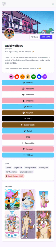 a screenshot of a long profile page for BowieBarks on PawPals